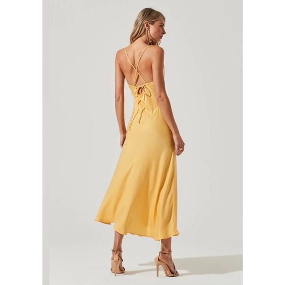 New ASTR the Label Gaia Yellow Midi Slip Dress ‘Lemon Tart’ Size S Cowl Neck - Picture 2 of 5